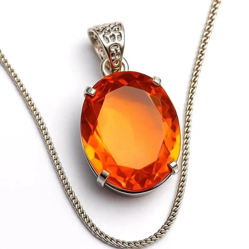 Natural 95 Ct Orange Topaz Oval Cut 925 Sterling Silver Jewelry Pendant