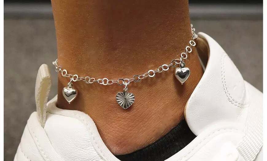Italian 925 Solid Sterling Silver Puffed Heart Charm Anklet 10″ For Women