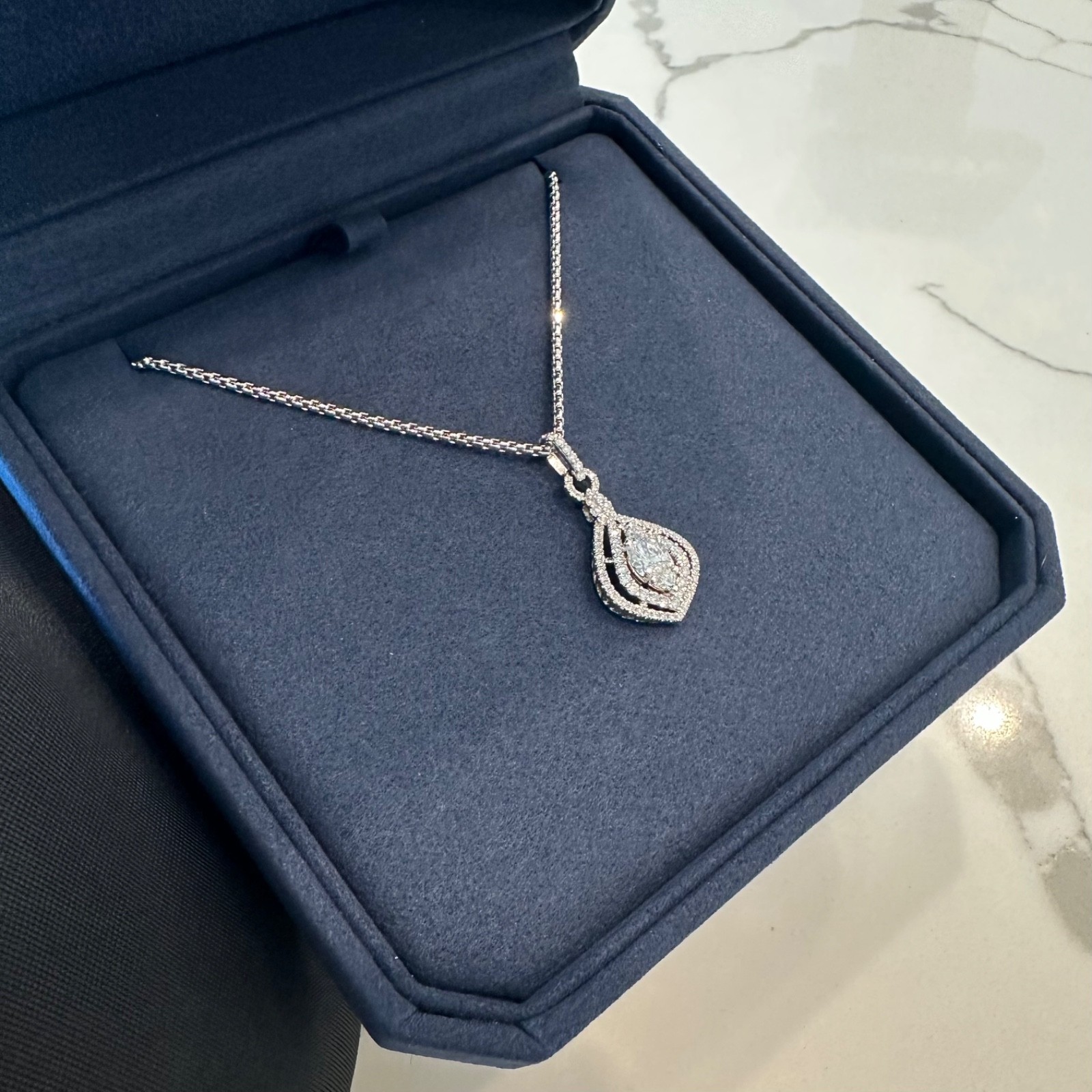 1.00 ct GIA SI1 / D Marquise Natural Diamond Set Into .77 tcw Pendant W Necklace