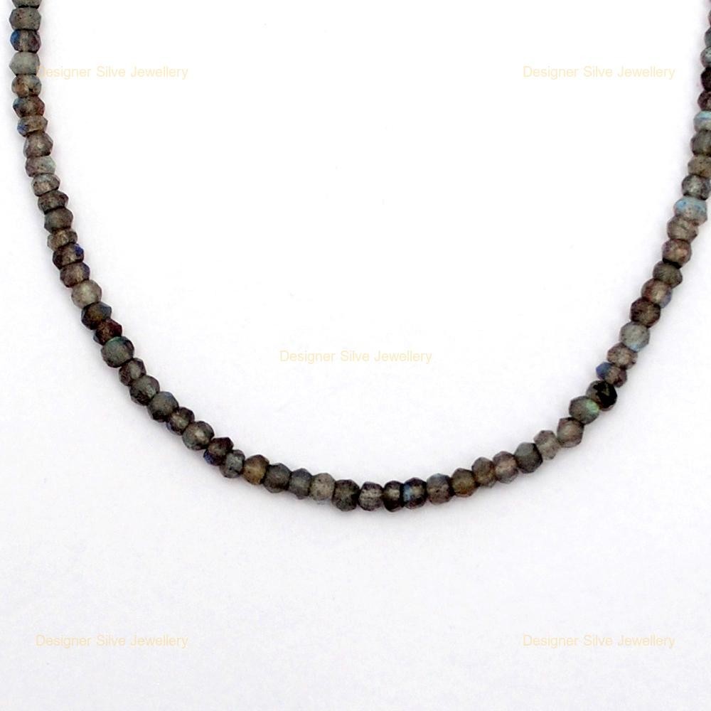 New Blue Flashy Sterling Silver Labradorite Gemstone Boho Beaded Necklace Chain