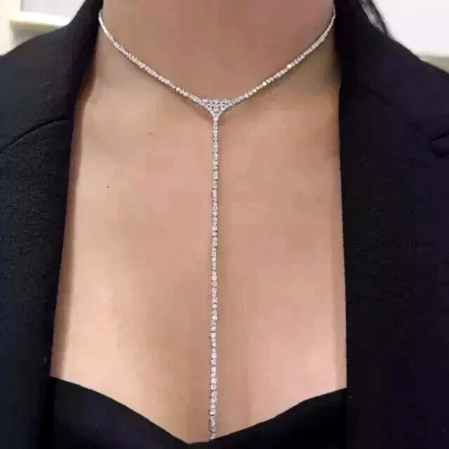 11Ct Round Cut Lab Created Diamond Women’s Lariat Necklace 14K White Gold Plated