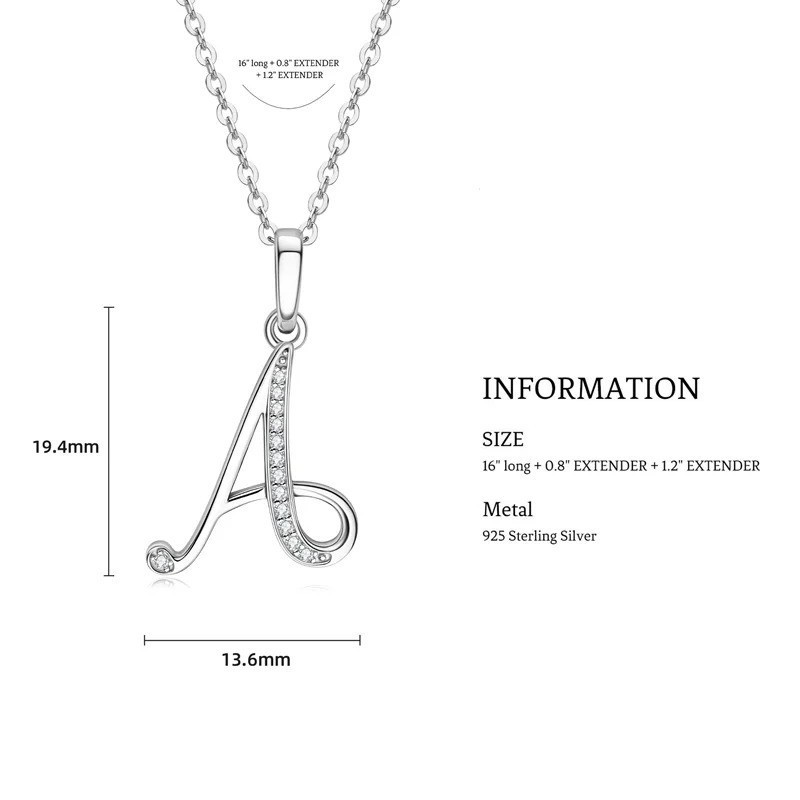 Letter Initial Alphabet Personalized Moissanite Pendant 925 Silver Necklace 18″