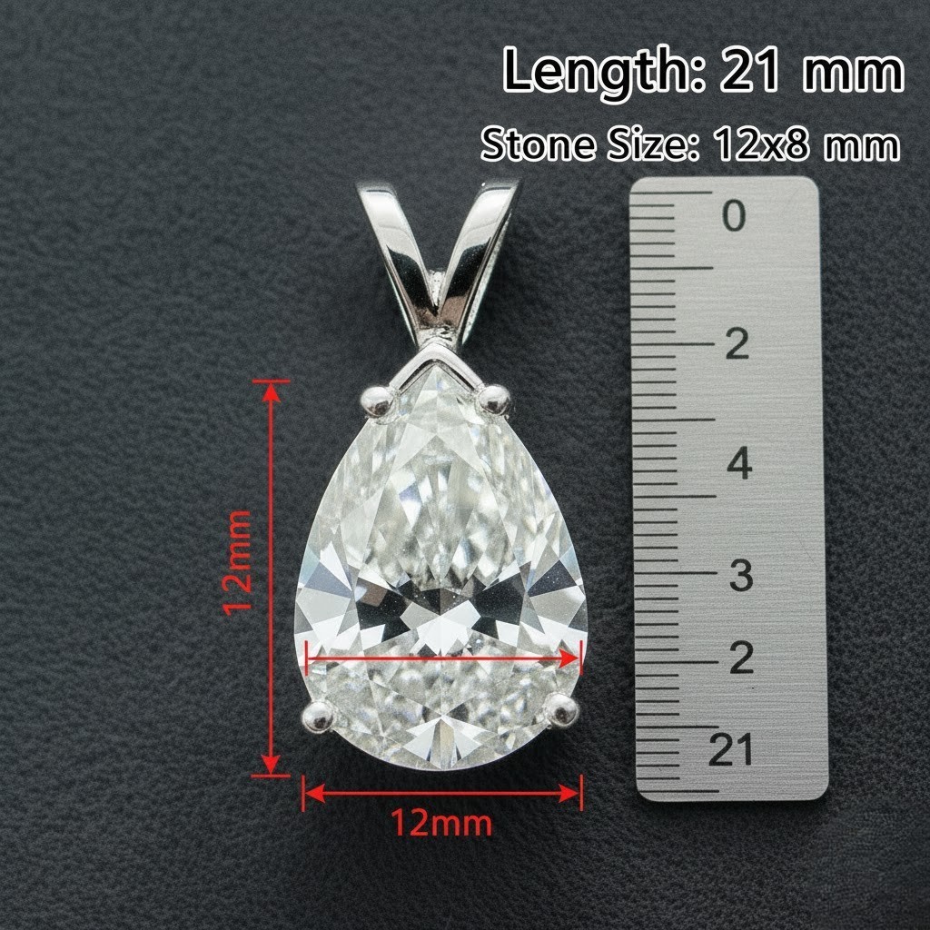 5.00Ct Pear Cut Lab Created Diamond 14k White Gold Plated 925 Solitaire Necklace