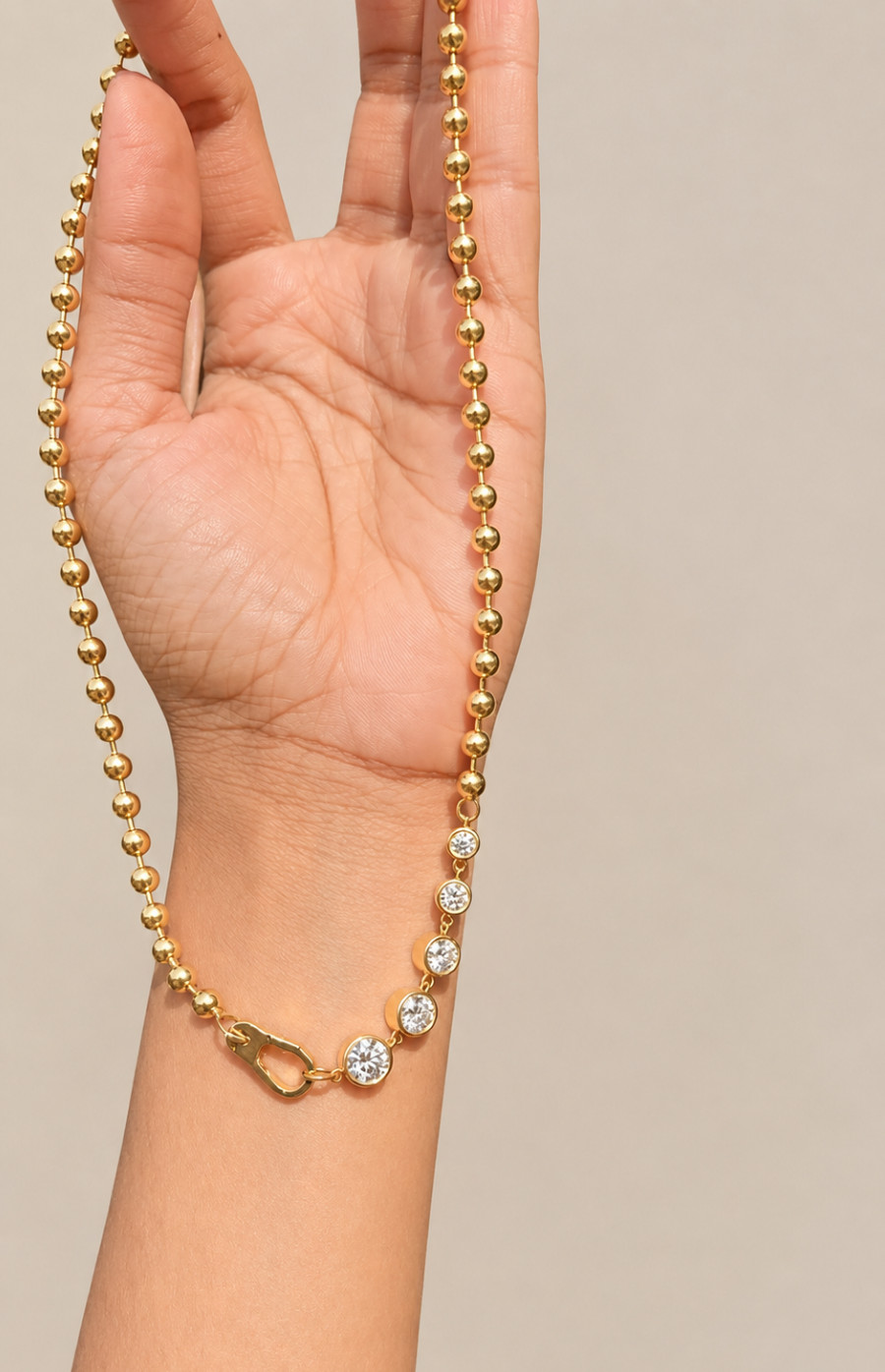 2.80Ct Moissanite Beaded Chain Necklace Charm Holder Clasp 14K Gold Plated 17″