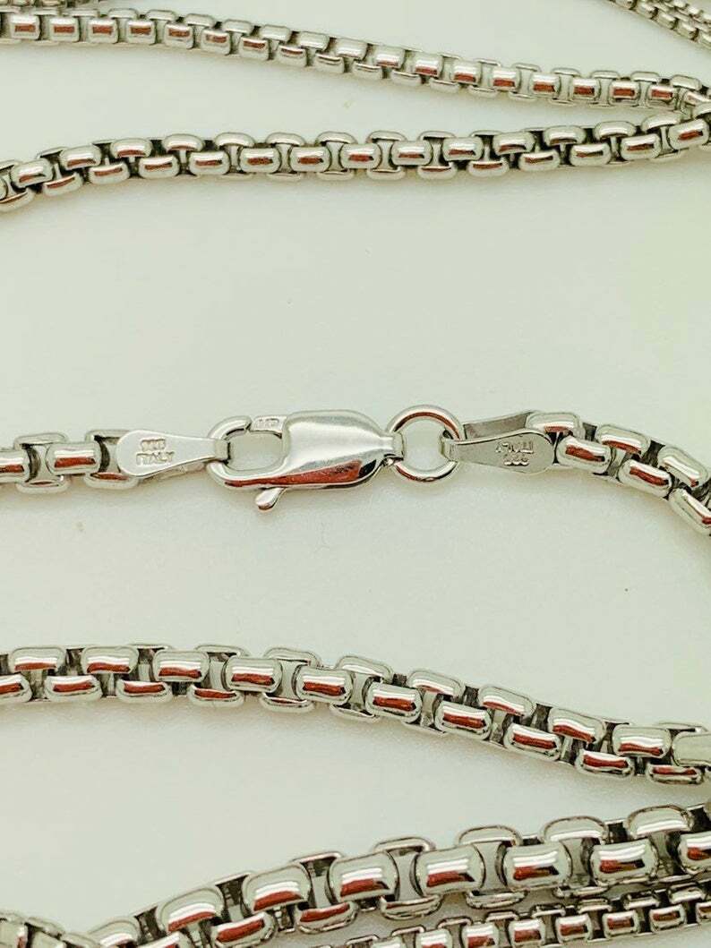 925 Solid Silver Round Box Necklace,Italian Silver,.8mm,1mm,1.6mm,2mm,2.5mm,3mm