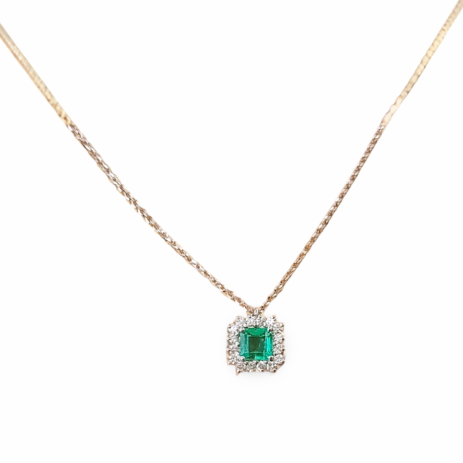 925 Sterling Silver Green Emerald & Moissanite Handmade Classic Pendant