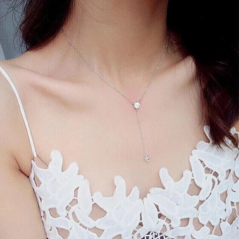 0.75Ct Round Lab Created Diamond Y lariat Necklace Pendant 14k White Gold Plated