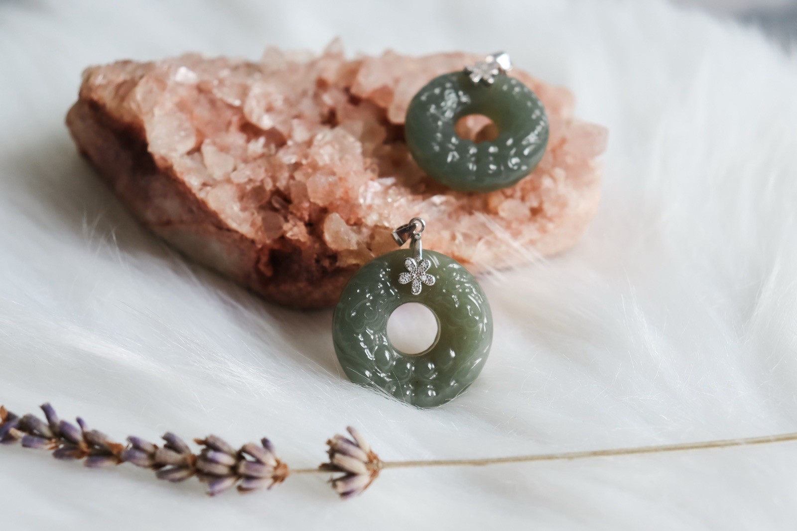 Hetian jade donut Pendant Double pixiu carving S925 Sterling Silver Zircon Clasp