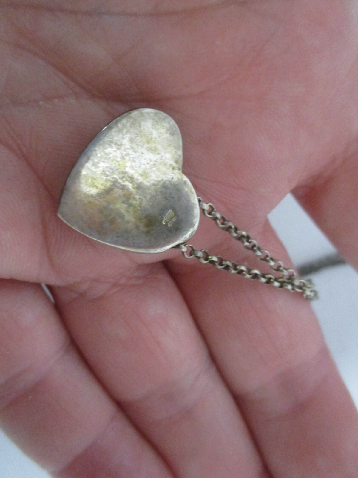 925 STERLING SILVER CHAIN NECKLACE with SLIDE HEART PENDANT ~ HAS TINY HALLMARK