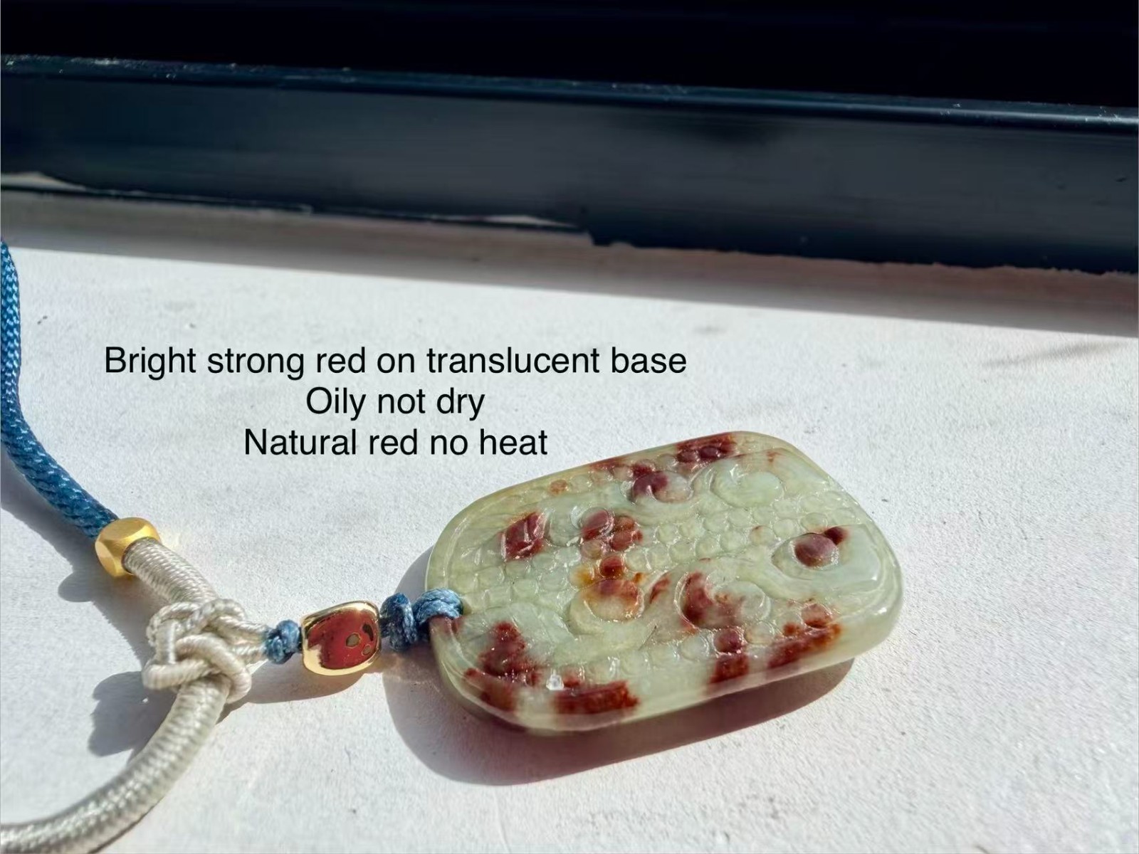 Jadeite burma pendant bright red flower sagin type A burmese jade translucen 牛血红