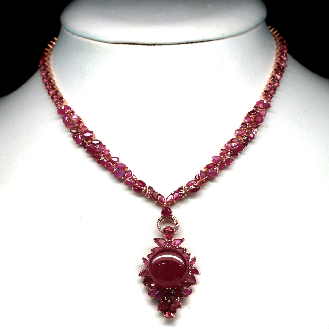 925 Silver Ruby Tourmaline Topaz Rhodolite Garnet..Pendant/Necklace 16.5 in