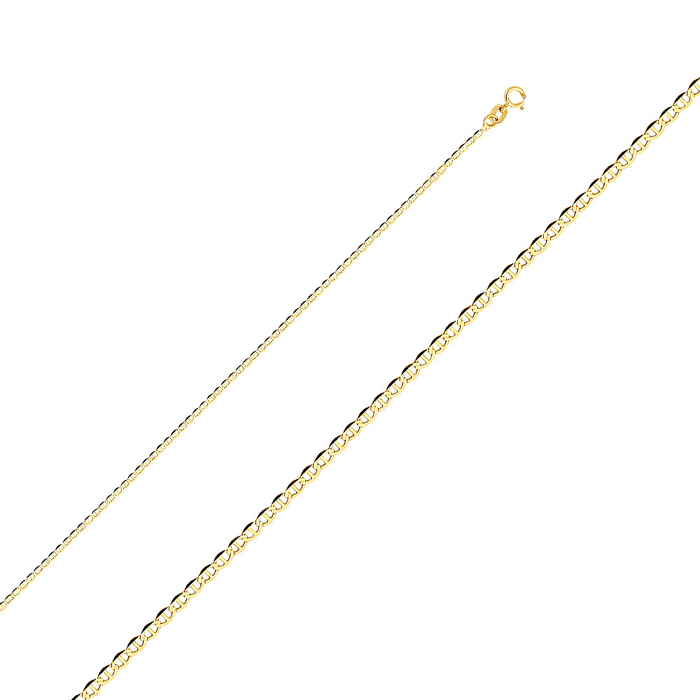 14K Yellow Solid Gold 1.4mm Flat Mariner Chain Necklace with Spring Ring Clasp