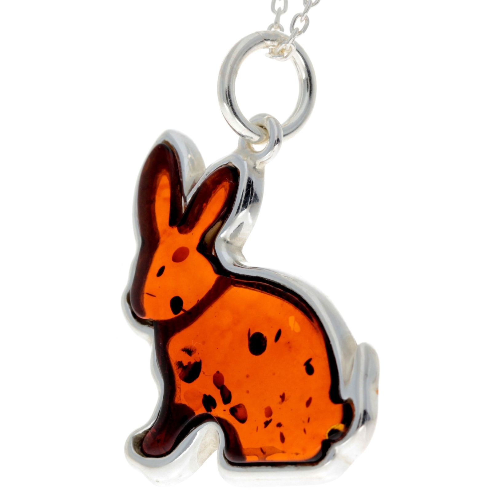 925 Sterling Silver & Baltic Amber Bunny Rabbit Pendant – AD221