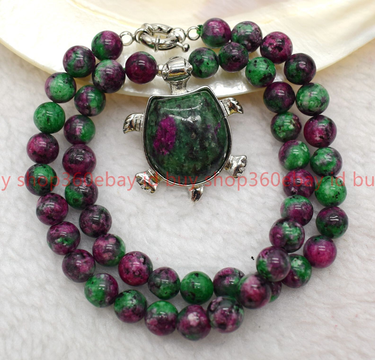Natural 6/8/10mm Red Green Zoisite Round Gemstone Beads Pendant Necklace 16-28in