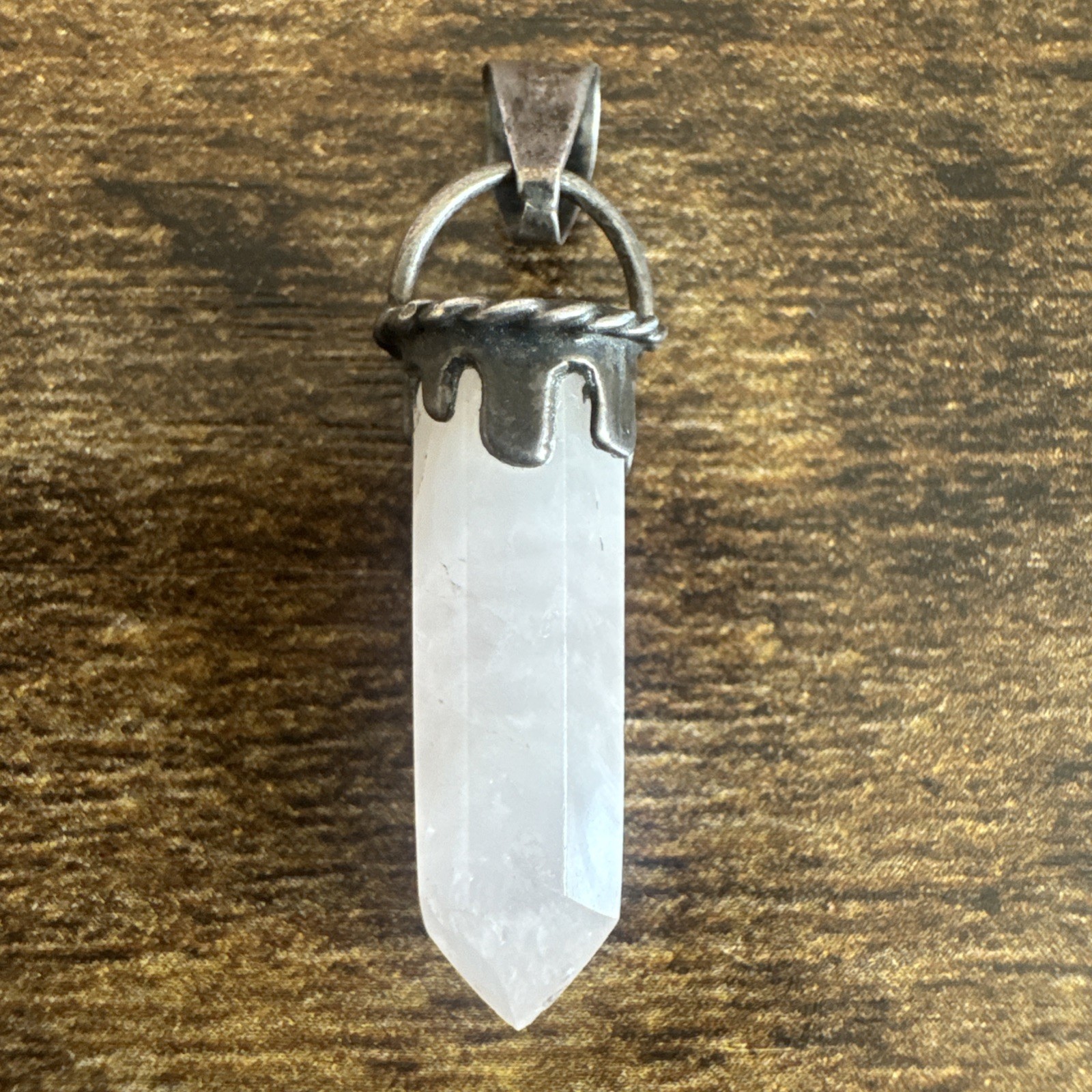 Sterling Silver Polished Rose Quartz Point Pendant – Vintage Mexico 925