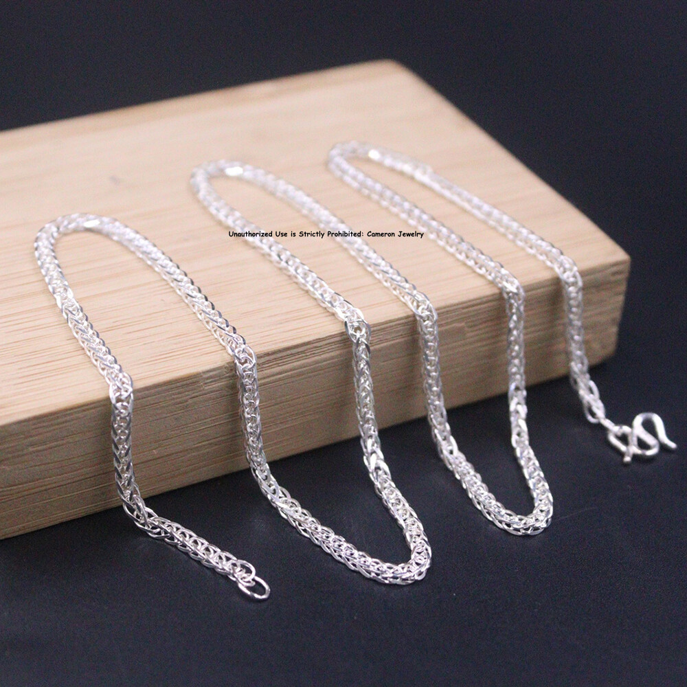 Pure S999 Fine Silver 999 Chain Women 2mm Wheat Link Necklace 4-5g 17.9inchL