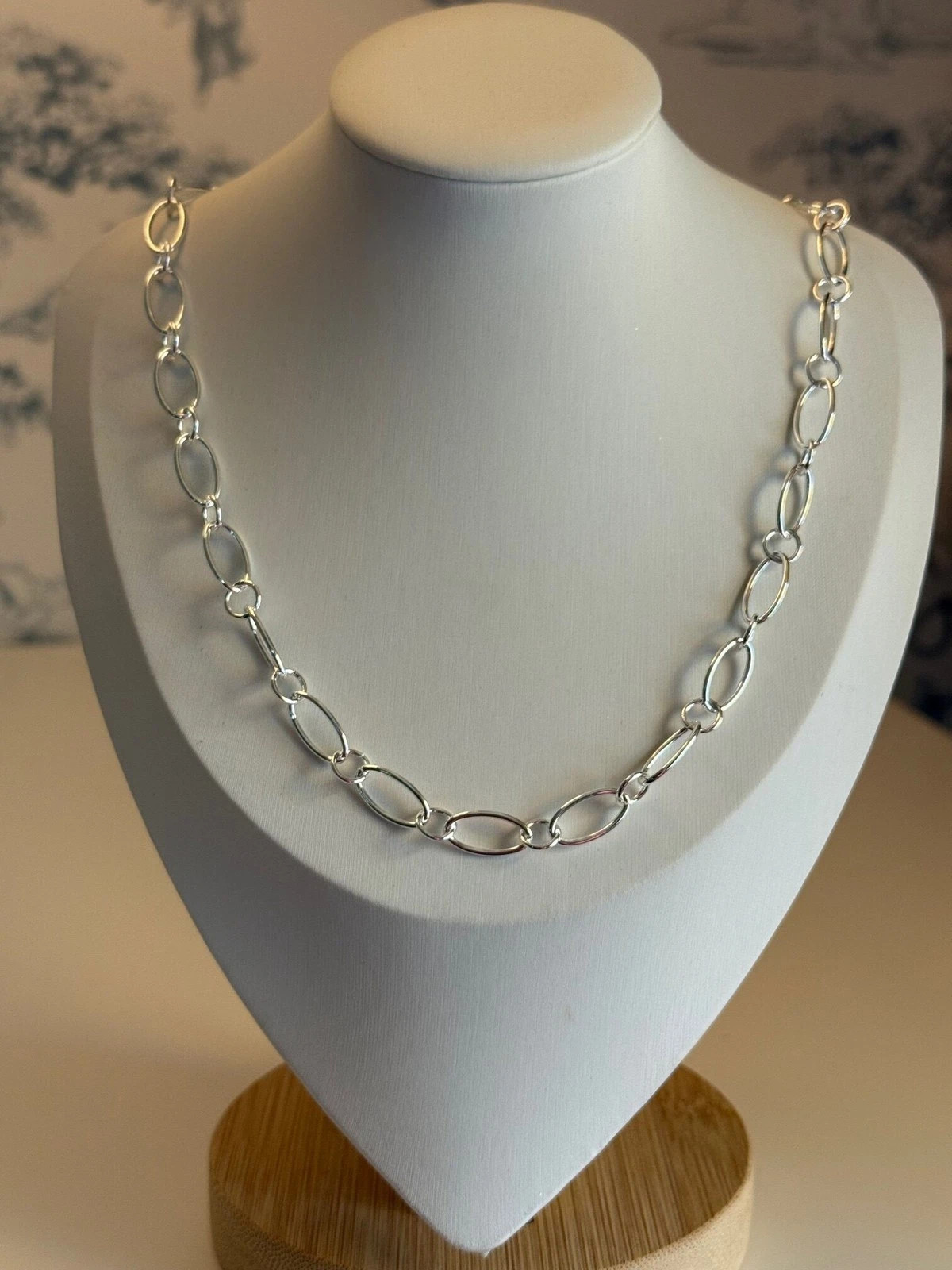 925 Sterling Silver Oval Link Chain Necklace 17″ Minimalist Everyday Jewelry Wom