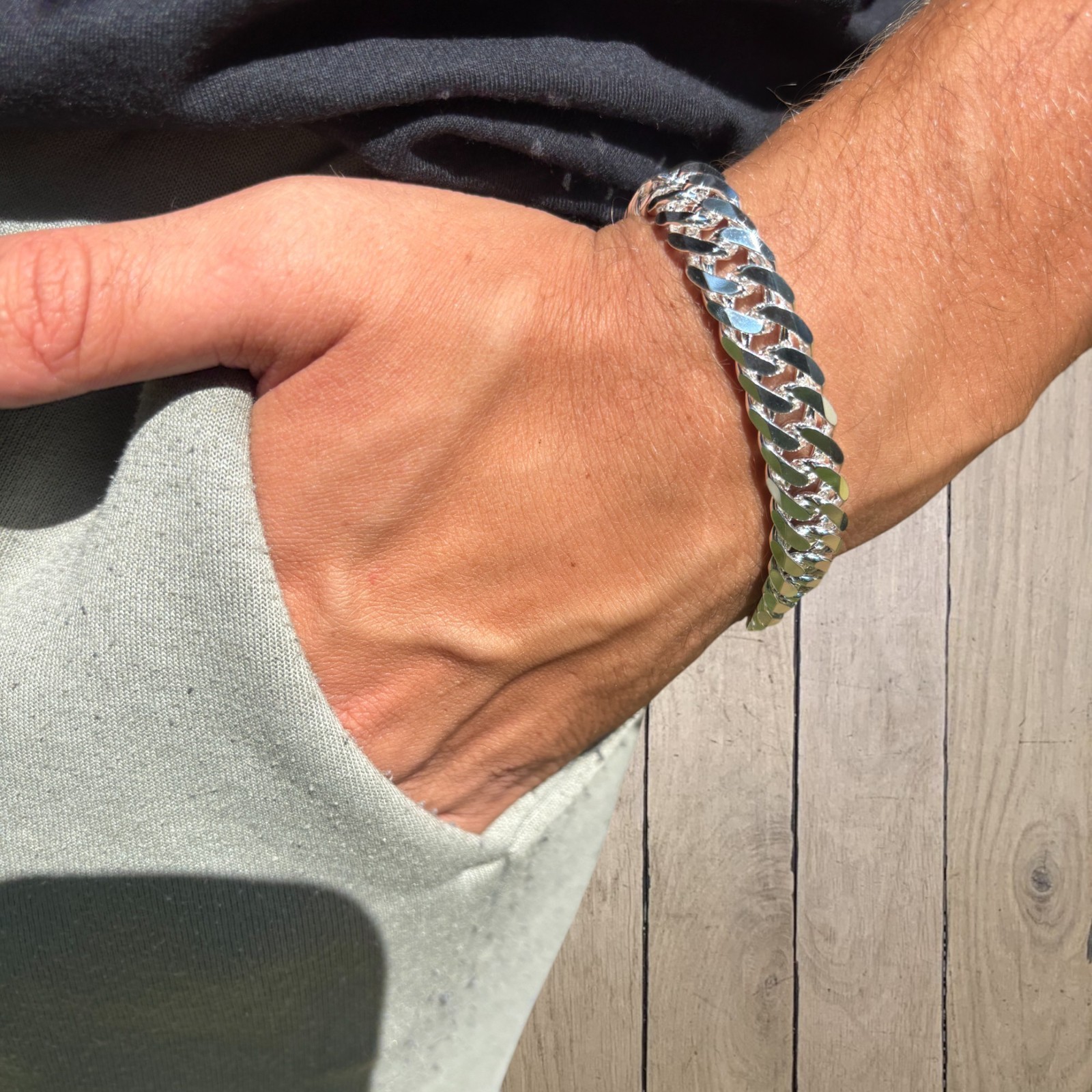 12mm Double Curb Link Bracelet – Real Solid 925 Sterling Silver MADE IN ITALY