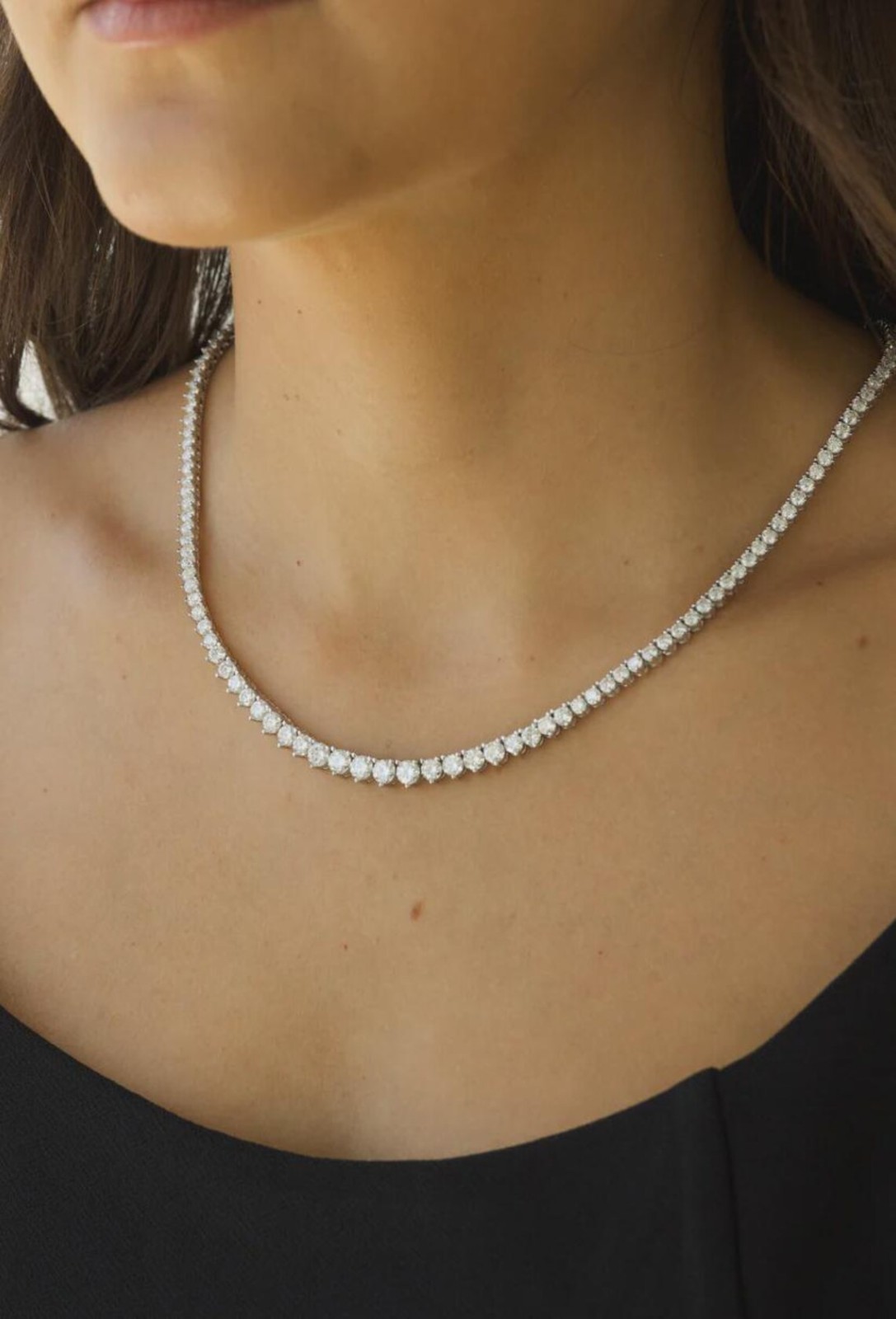 9Ct Round Lab Created Graduated Diamond Tennis Necklace 18″ 14k White Gold FN