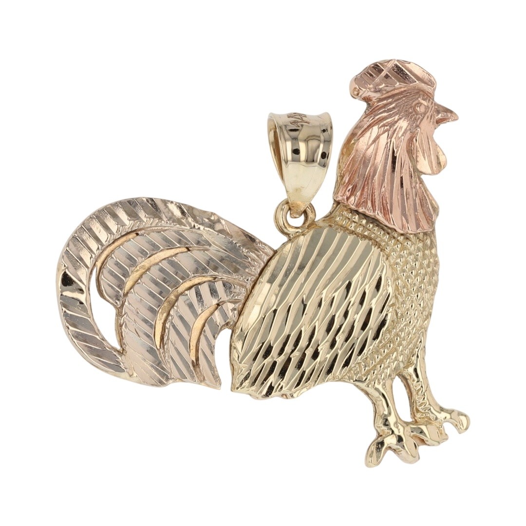 1.25″ Rooster Shaped Pendant without Chain 14k Multi-Tone Gold 7.87 Grams
