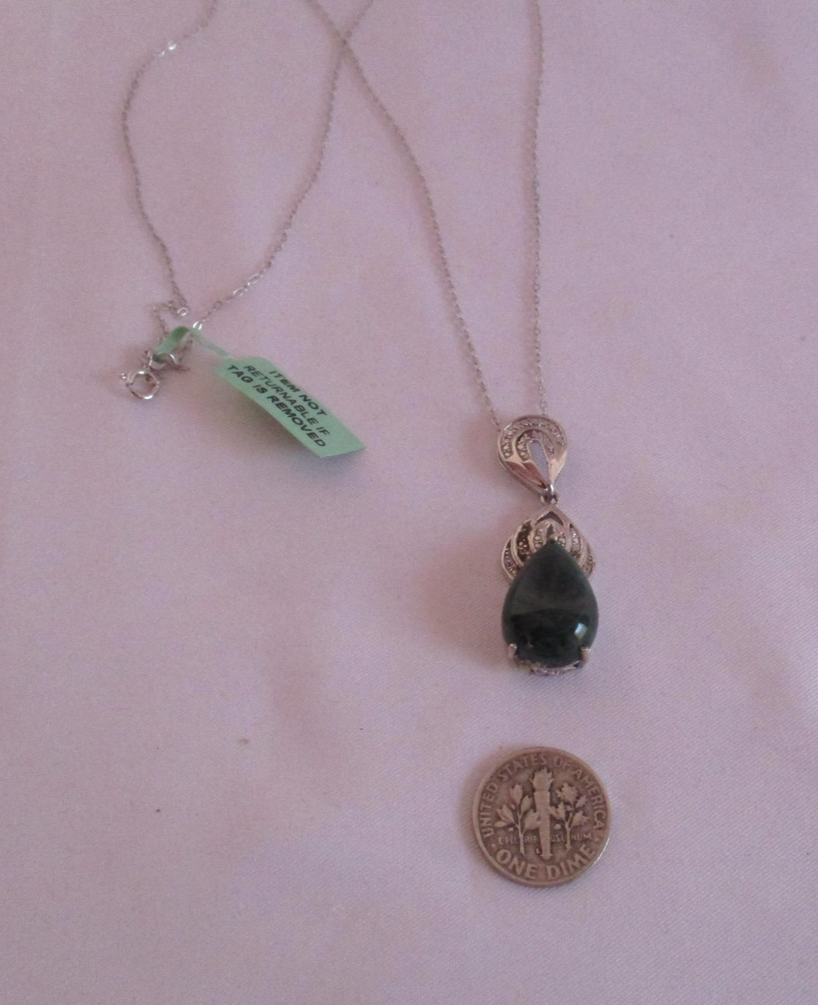 Sterling Silver Pendant Nickel Free Teardrop African Malachite Chain 20 Inch