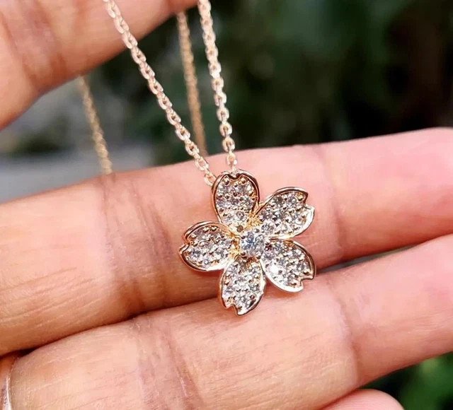 Flower Pendant 2Ct Round Cut Lab Grown Diamond 14K Yellow Gold Plated Silver