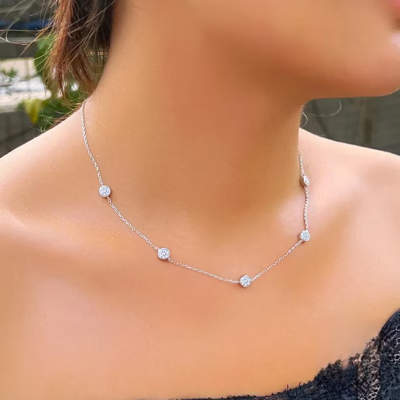 Best Gift for Mom Necklace Chain 18″ Round Cut Natural Diamond 14k White Gold
