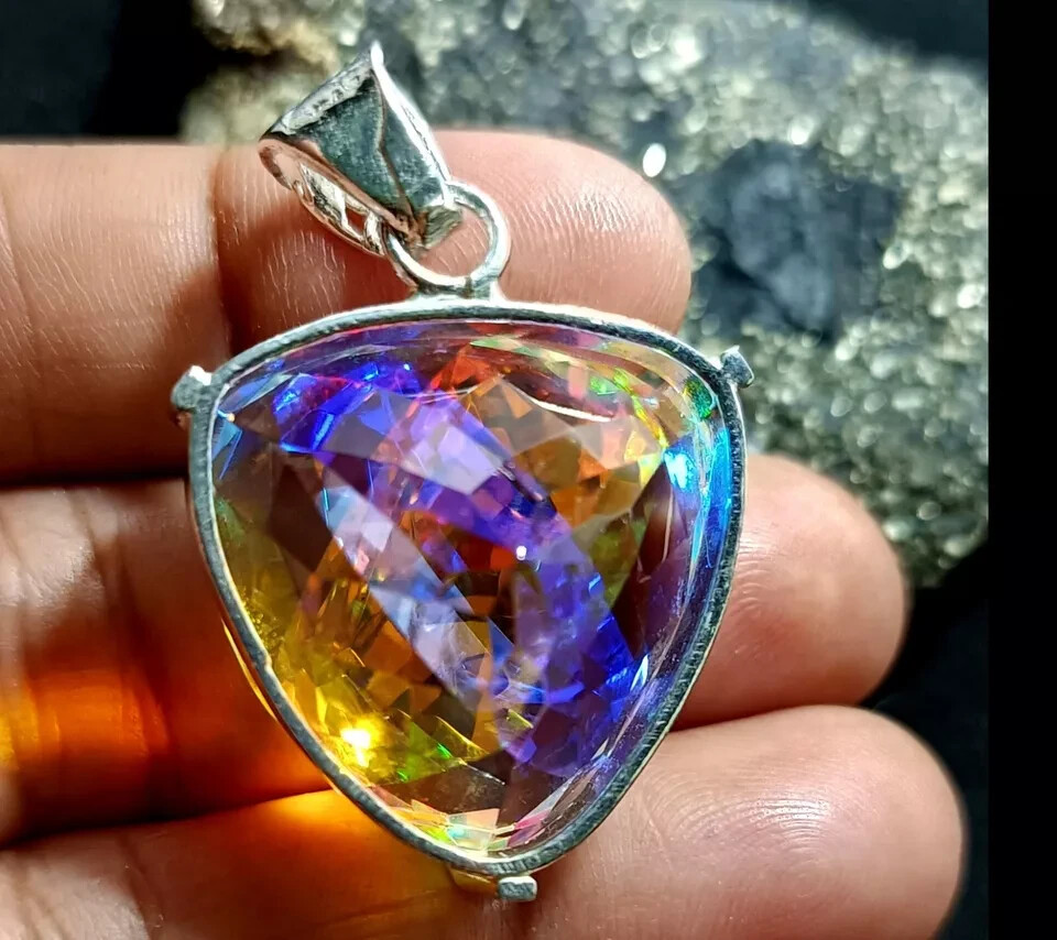 88 Ct+ A++ Natural Trillion Cut Mystic 925 Solid Silver Pendant Loose Gemstone