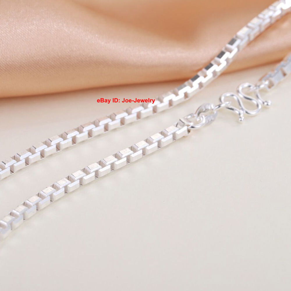 Real 999 Fine Silver Necklace 3.0mm Box Link Women Men Necklace 19.7-27.5inch L