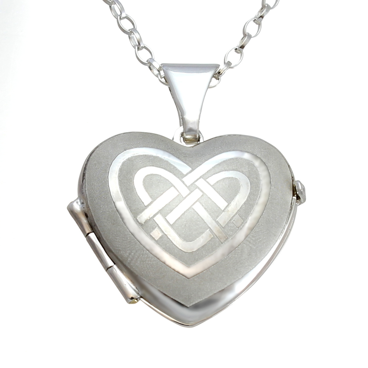 Sterling silver Celtic heart locket pendant necklace with 18 inch chain