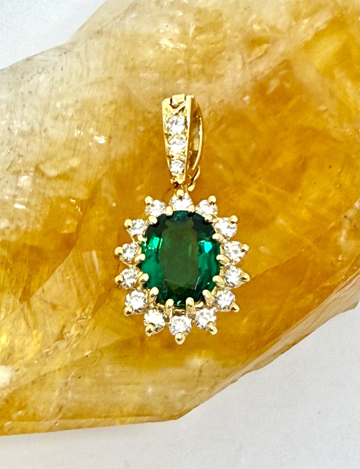 1.19 Carat Natural Zambia GIA Emerald VVS -VS Diamond Pendant 14k YG