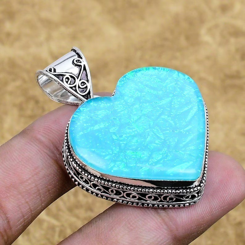 Blue Fire Doublet Opal Gemstone Pendant 925 Sterling Silver Handmade Jewelry