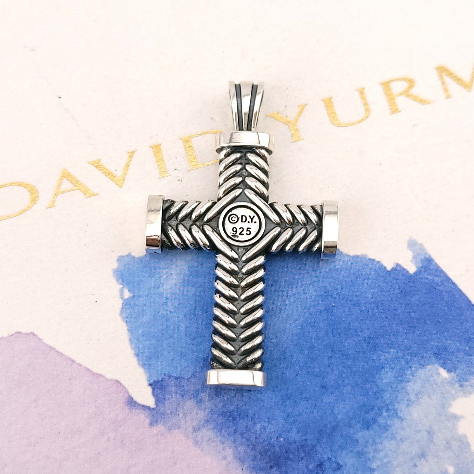 David Yurman Sterling Silver 27×45 Chevron Cable Cross Crucifix Amulet Pendant