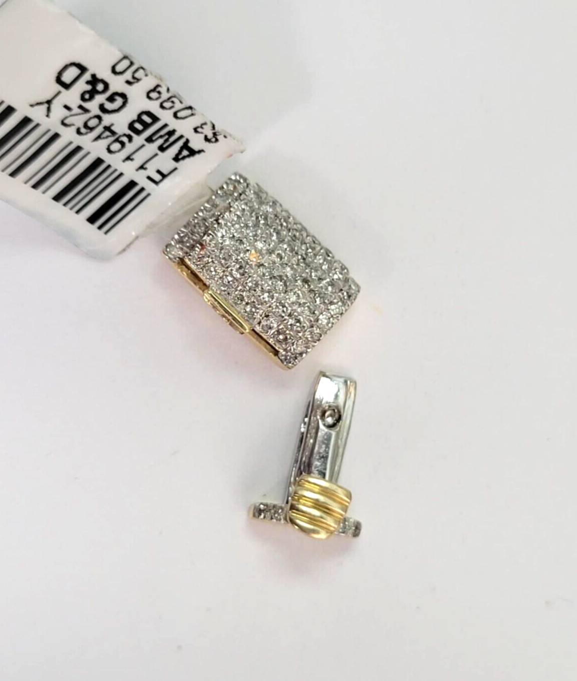 10K Yellow Gold Diamond Box Clasp Accessory 7.5MM Pave Set Double Lock