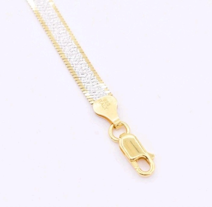 5.5mm Reversible Herringbone 18″ Necklace Real Solid Sterling Silver 925 Italy