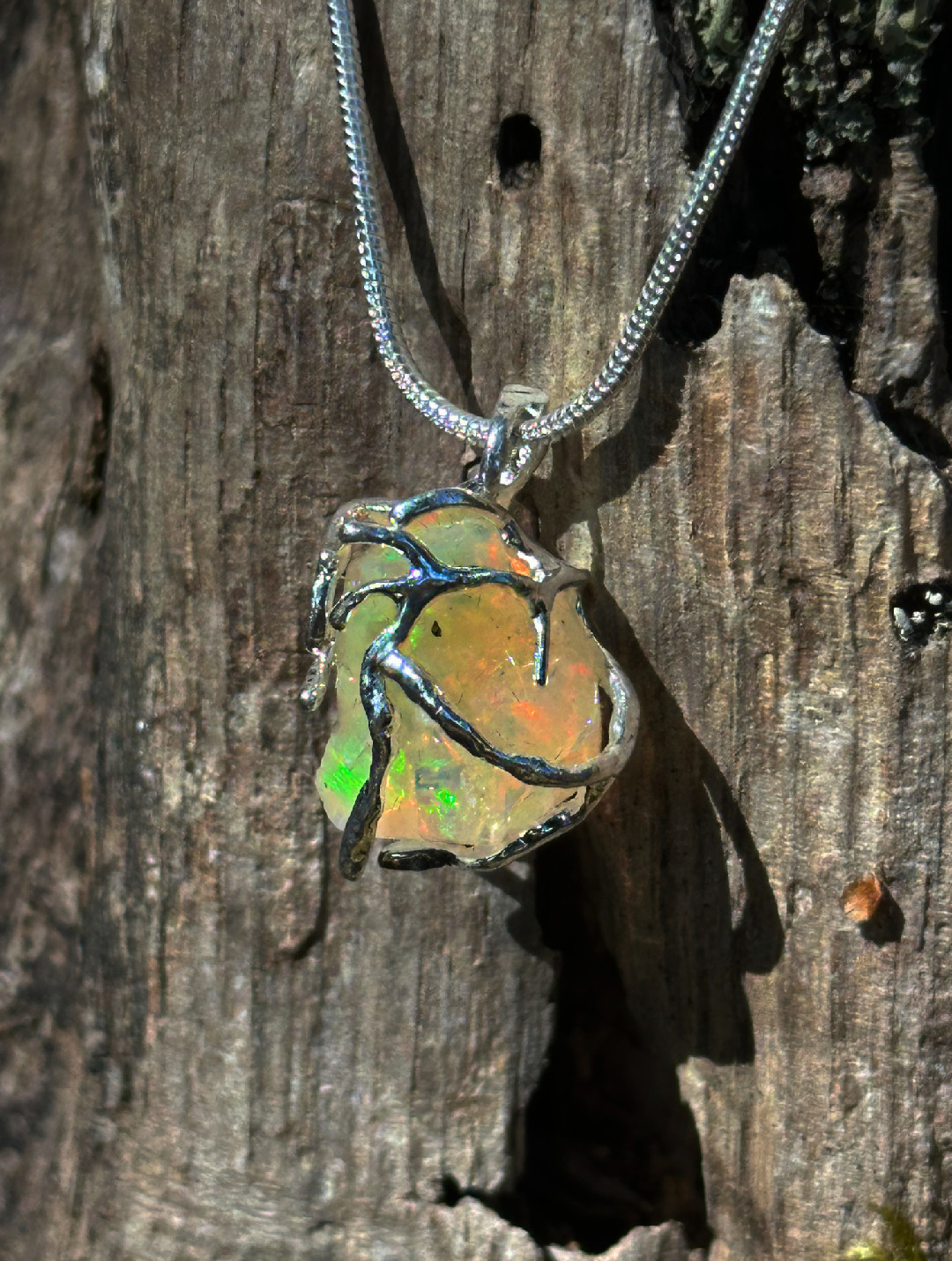HUGE Fire Opal Silver Branches Necklace