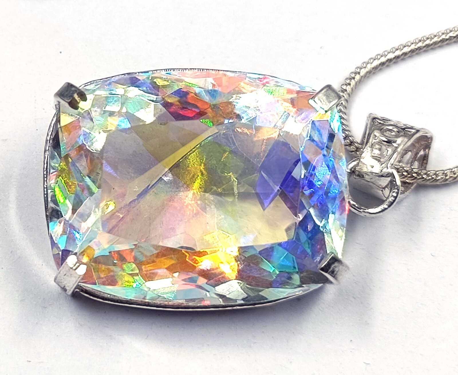 Natural Cushion Cut Mystic Topaz 925 Silver Pendant 80.15 Ct IGL Loose Gems 5MSB