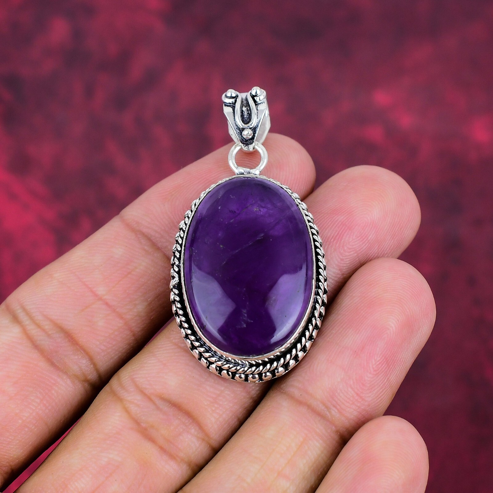 Beautiful Amethyst Gemstone Handmade 925 Sterling Silver Pendant Jewelry