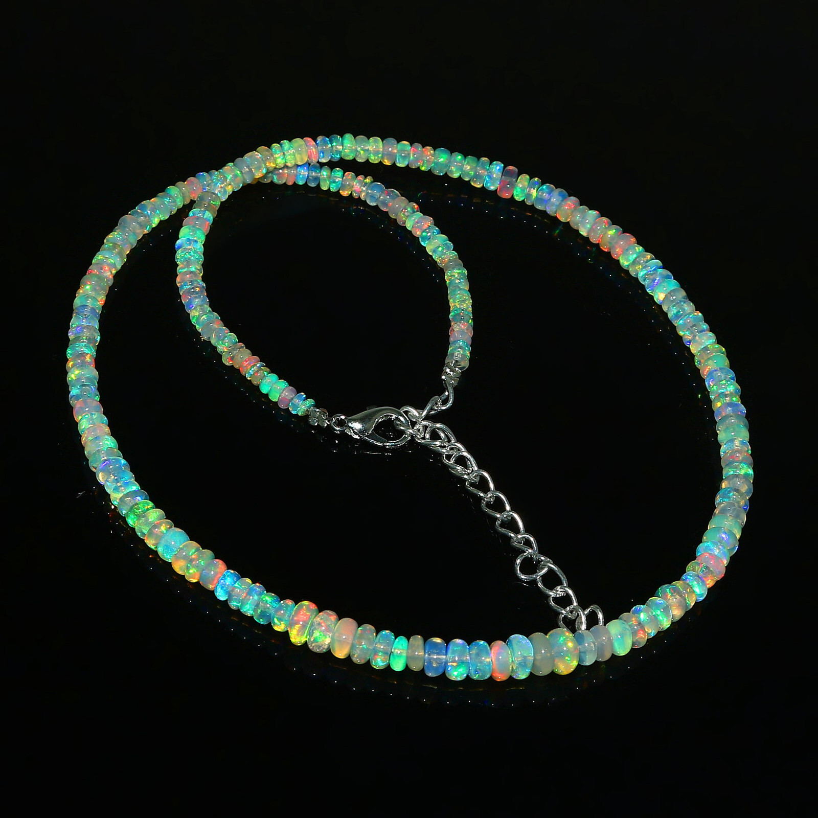 Natural Ethiopian Welo Fire Opal Rondelle Beaded Gemstone Necklace 16 Inches