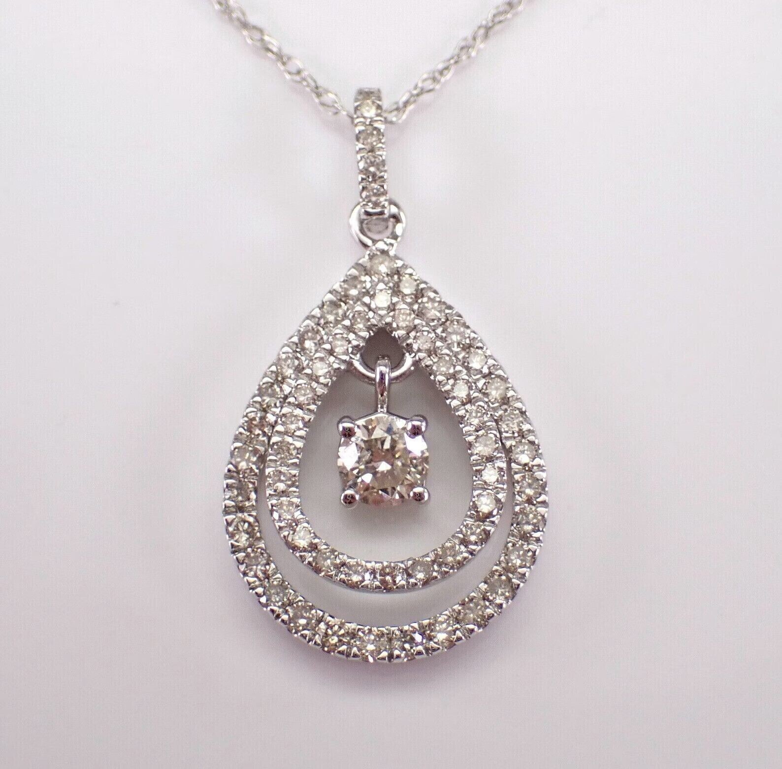 1.00Ct Round Cut Lab Created Teardrop Pendant Necklace 14K White Gold Plated