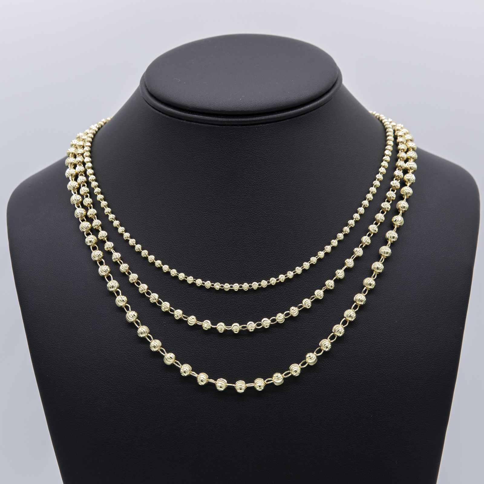 Moon Cut Ball Bead Chain Necklace Real 10K Yellow Gold
