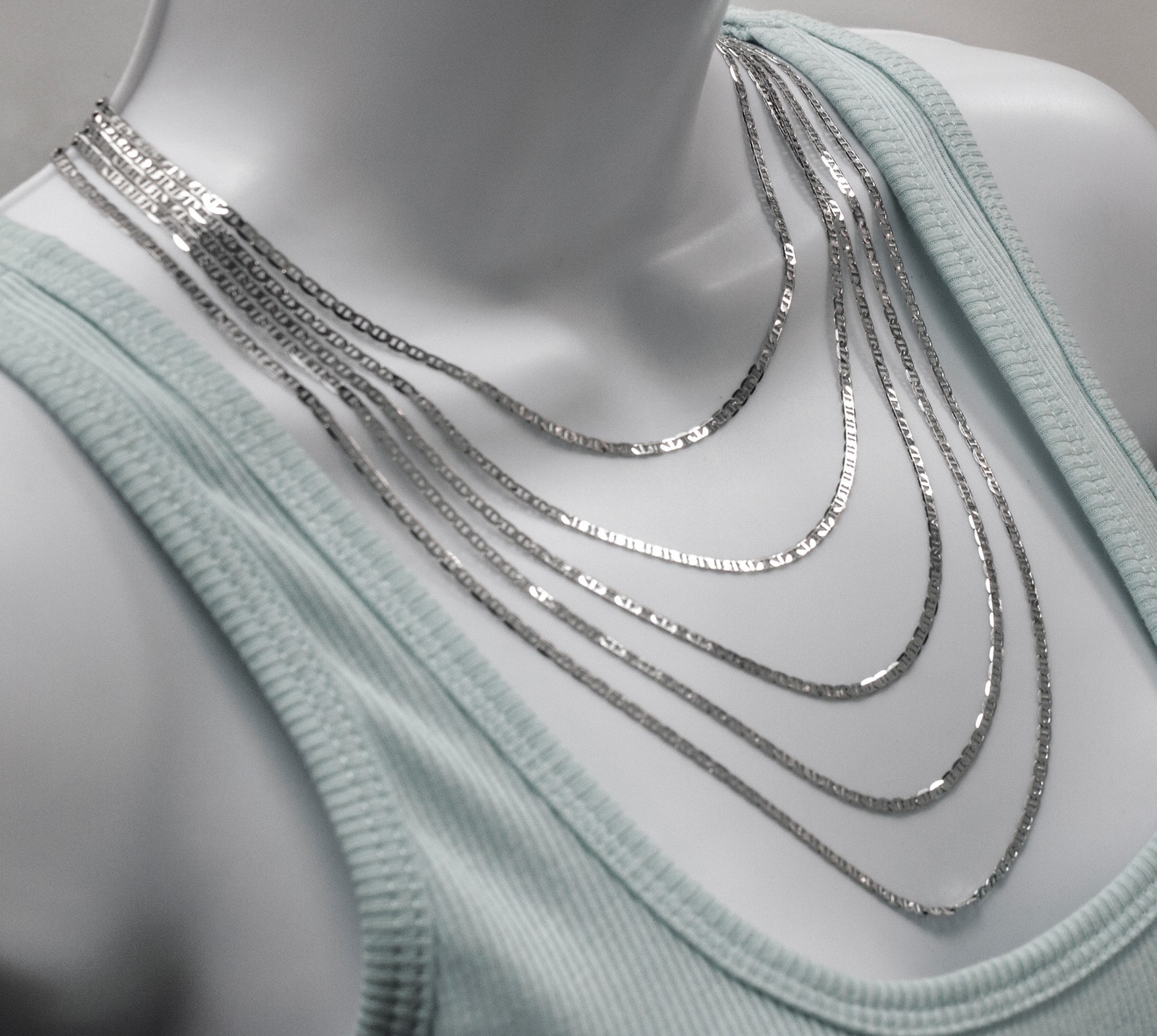 14k Solid White Gold Flat Marin Mariner Chain Necklace 2.8 mm Thick 16″ To 24″