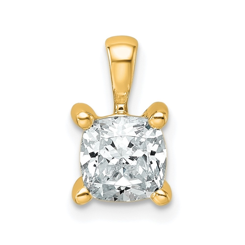 14k Yellow Gold 1 Ct Cushion Lab Grown Diamond VS/SI+ G+ Solitaire Pendant