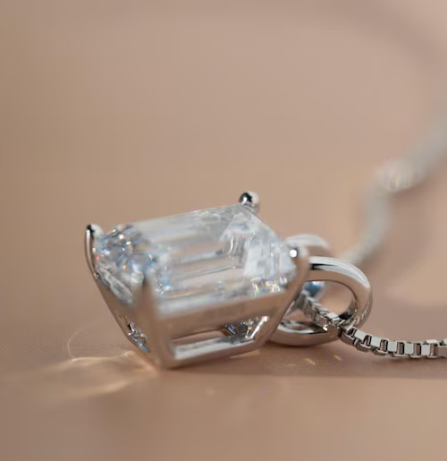 4.00Ct Emerald Lab Grown Diamond VS1 Solitaire Necklace Pendant 14k White Gold