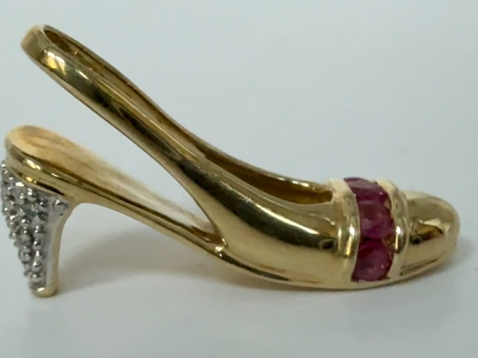 10K 5 Ruby & Diamond High Heel Slingback Pendant/Slide 2.4 g