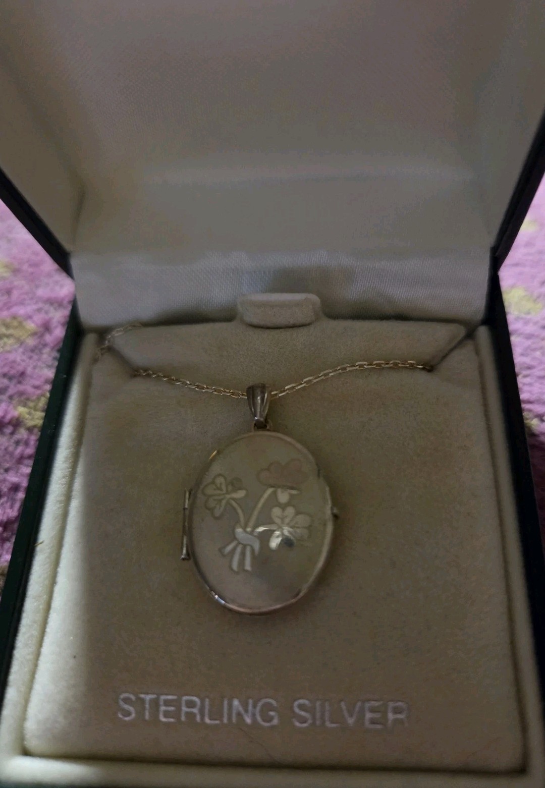Sterling Silver Oval Etched Shamrock Locket With 18 Inch Chain