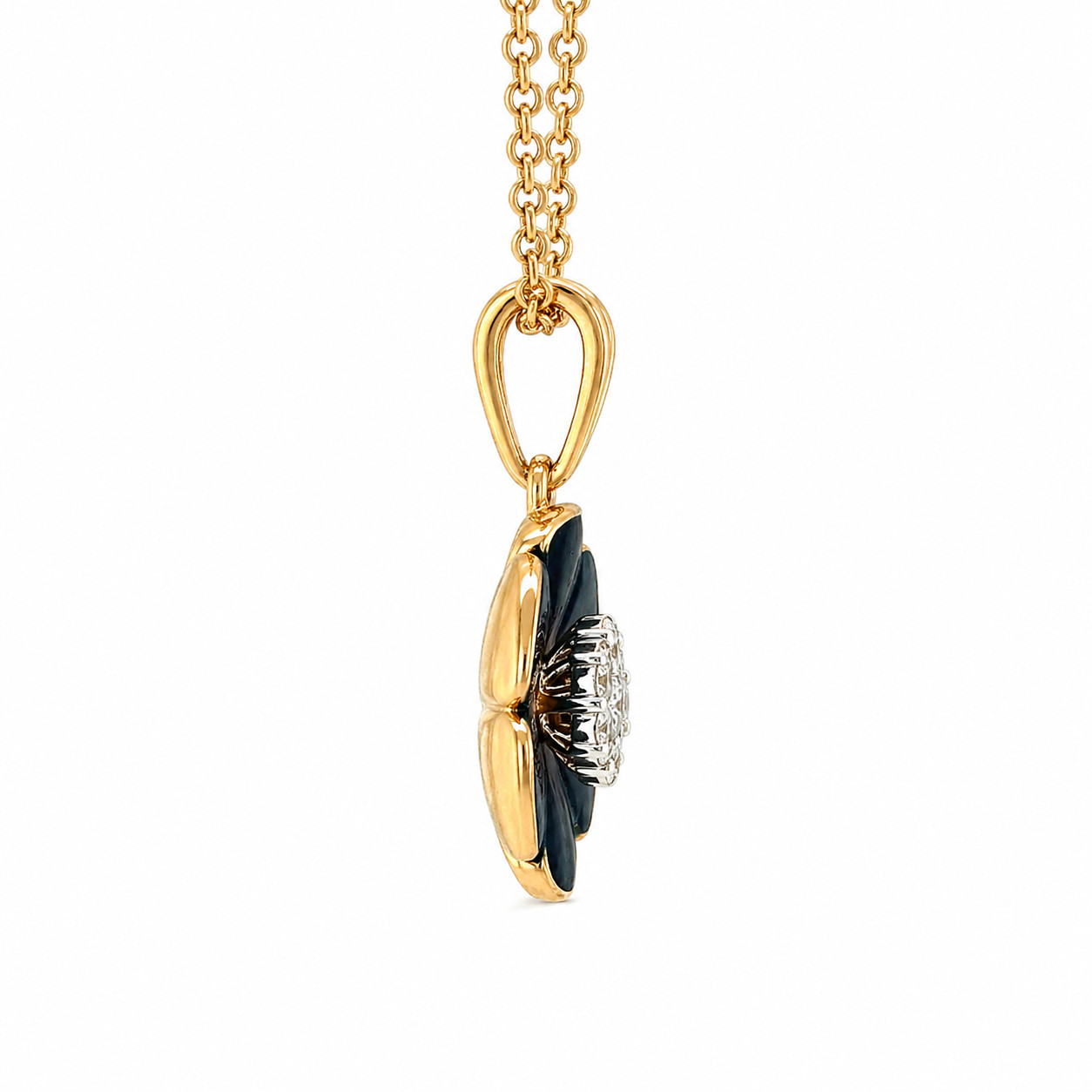Natural Diamond Floral Pendant Necklace – 14KY Gold Bridal Cocktail Anniversary