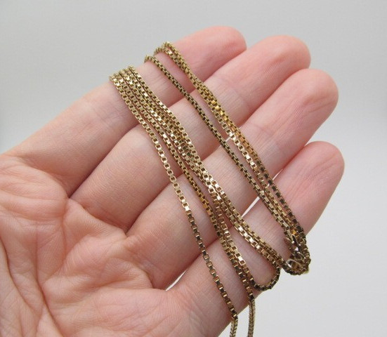 925 Sterling Silver Gold Wash Italy 1.5mm Box Venetian Chain Necklace 32 In