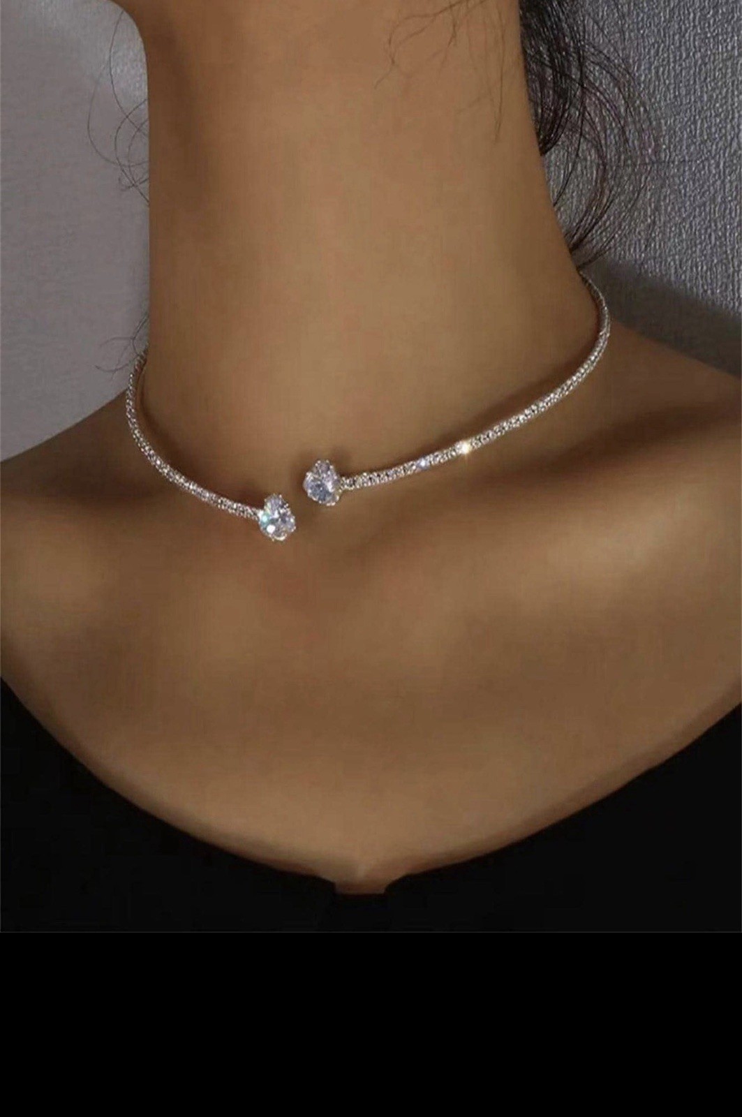 Cubic Zirconia Tennis Choker Necklace Round White Prong Set Box