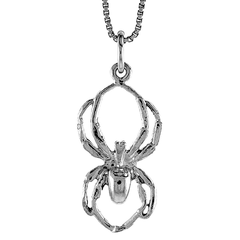 925 Sterling Silver Spider Pendant, 7/8 inch Tall Charm New Goth Jewelry